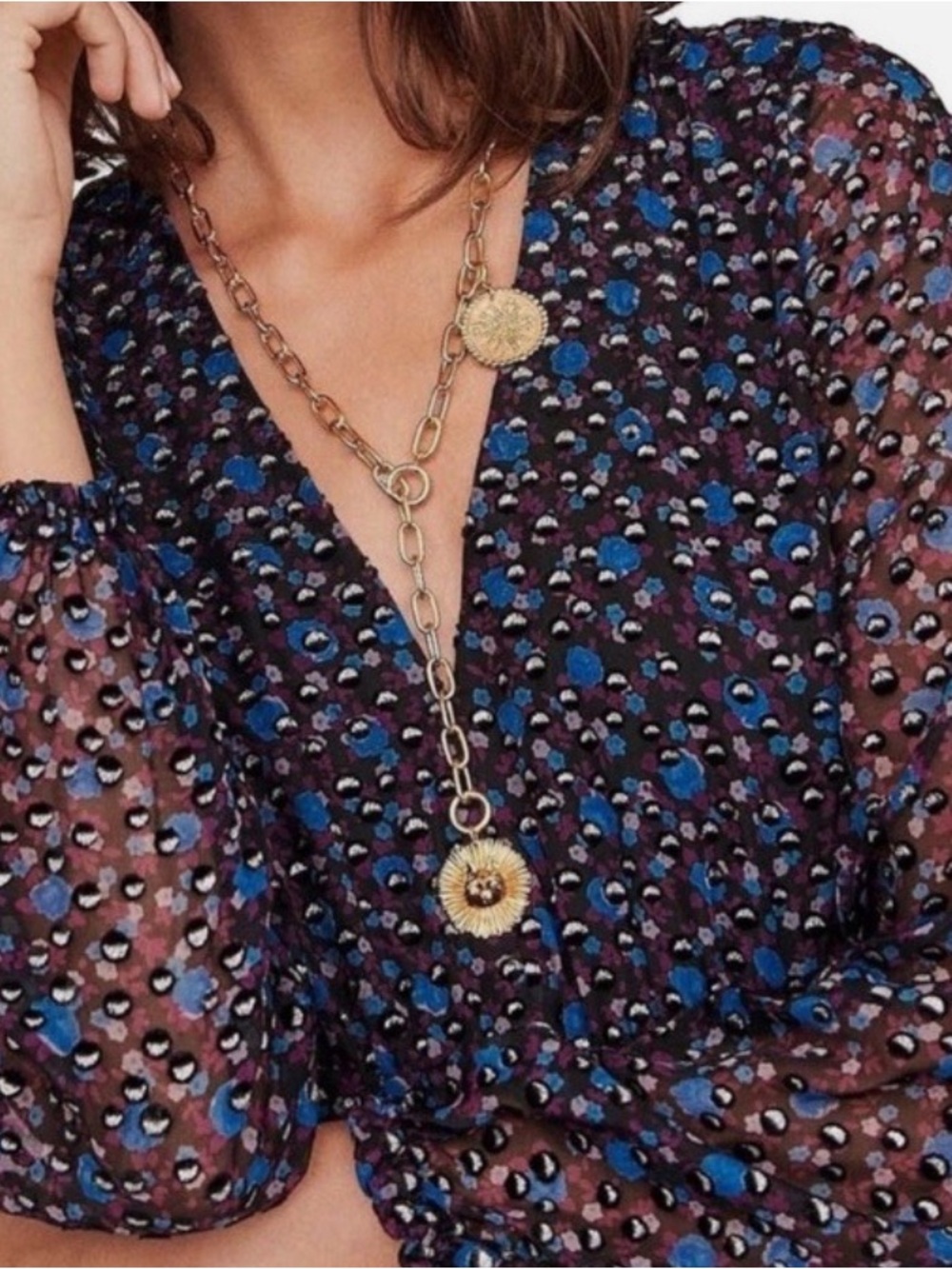 Maje Black and Blue Patterned Maxi Dress